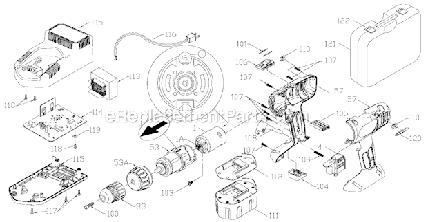 Page A Diagram and Parts List for 9876 Type 2 Porter Cable Cordless Drill